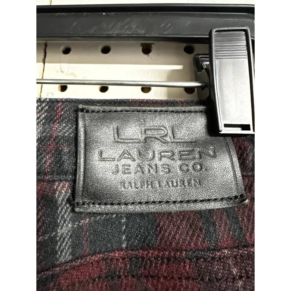 Lauren Ralph Lauren Red Plaid Flannel Pants‎ Womens 14P 34x28 Red Stretch Jeans